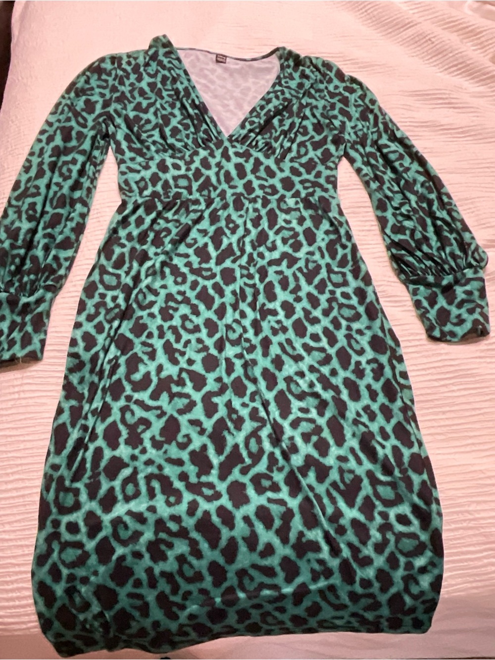 SHEIN Green and Black Leopard Print Long Sleeve Wrap Dress